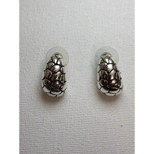 D'Orlan Rhodium Plated Pierced Earrings Silver Cobblestone